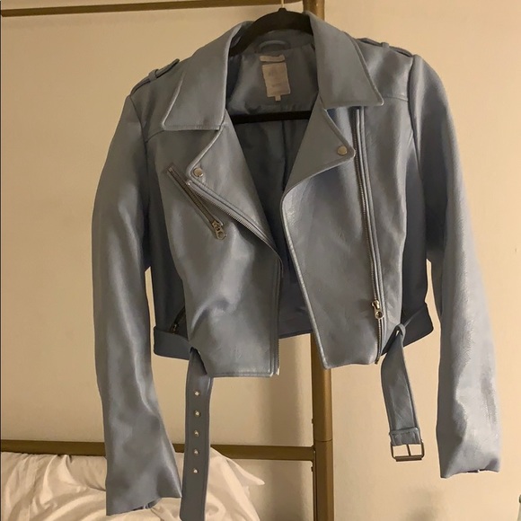 zara baby blue leather jacket